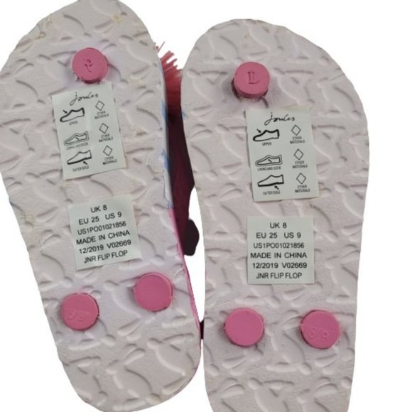 Joules Pom Pom Pink Flamingo Striped Flip Flops - Picture 2 of 7